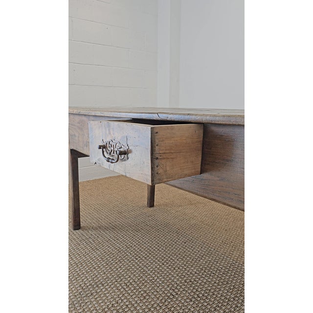 Antique French Elm Farm Dining Table With Drawers - Circa 1870 For Sale - Image 14 of 15
