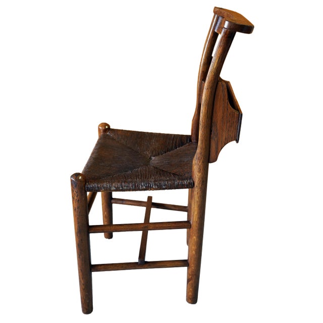 American Vintage Chapel Chairs With Original Hymnal Racks – Set of 3, Solid Wood, Rush Seat For Sale - Image 3 of 16