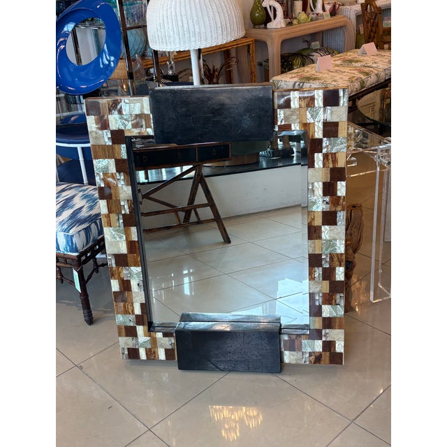 Wood Marquis Collection Beverly Hills Wall Mirror Stone Pen Coconut Shell Wood For Sale - Image 7 of 12