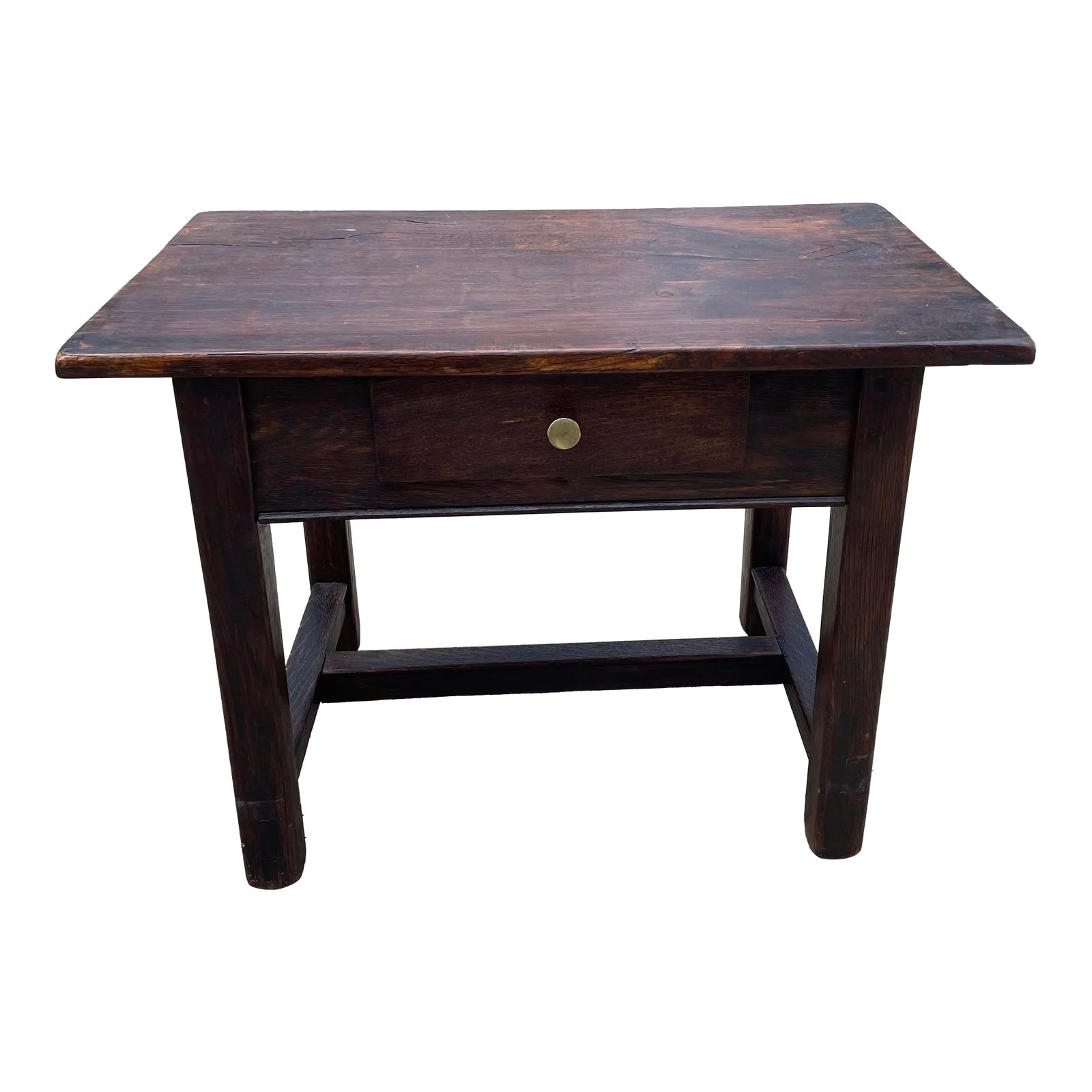Vintage Rustic European Solid Wood Side Table With Drawer | Chairish