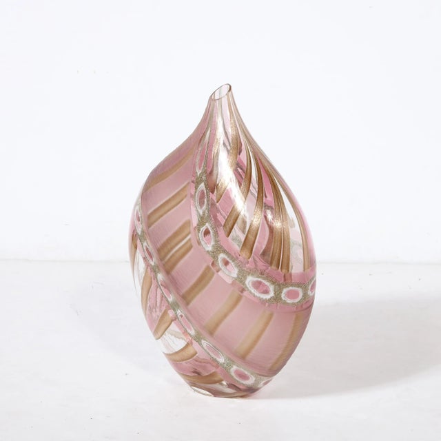 Mid-Century Hand-Blown Amethyst Murano Glass Vase W/ 24k Rose Gold Striations For Sale - Image 11 of 12