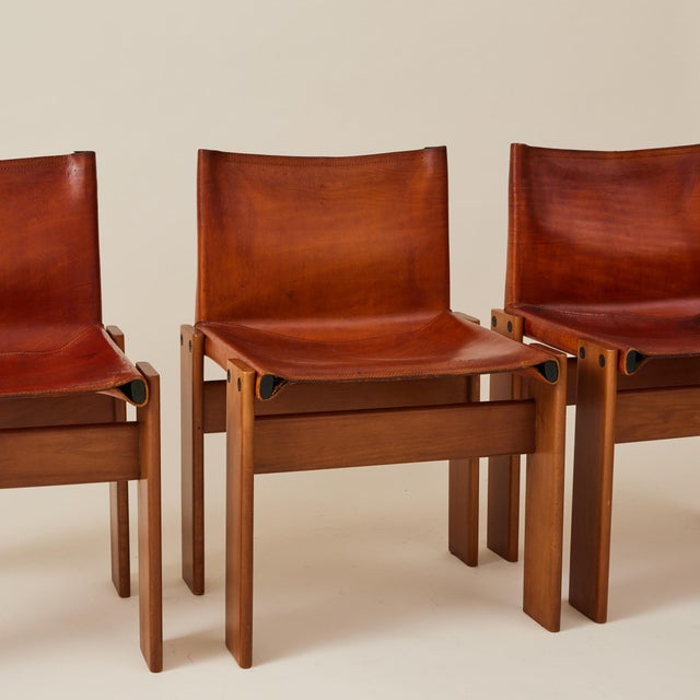 Afra & Tobia Scarpa Cognac Colored "Monk" Leather Dining Chairs for Molteni 1974 - Set of 6 For Sale - Image 13 of 15