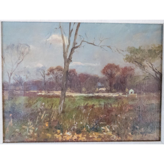 We are selling this lovely little Impressionist oil painting. This painting is most likely a study of a New England...
