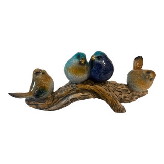 Four Fat Finches on a Log Sculpture For Sale