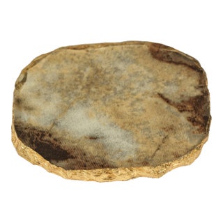 Agate Marble Glass Coaster w/ Gold Rim- Brown Tone, Set of 4 For Sale