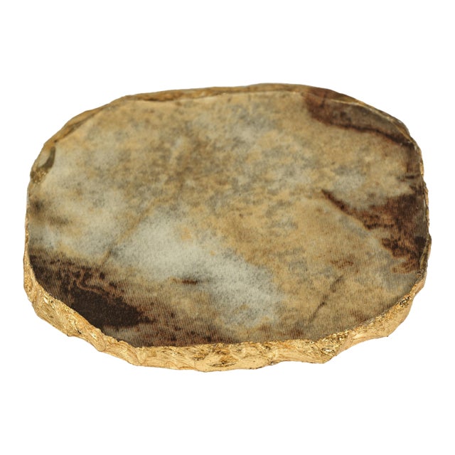 Agate Marble Glass Coaster w/ Gold Rim- Brown Tone, Set of 4 For Sale