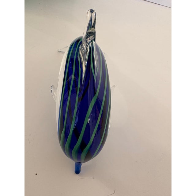 Murano Glass Sommerso Vintage Blue-N-Green Striped Murano Style Hand Blown Glass Dolphin For Sale - Image 4 of 7