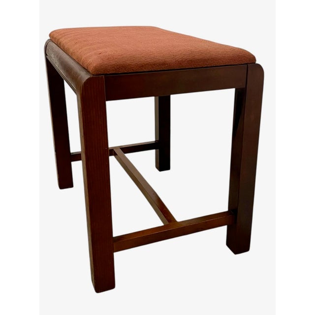 Wood Vintage Mid Century Modern Upholstered Bench Stool With Wooden Frame For Sale - Image 7 of 10