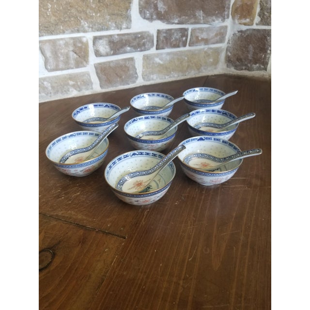 1960s Eight Asia Porcelain Bowls and Spoons For Sale - Image 5 of 5