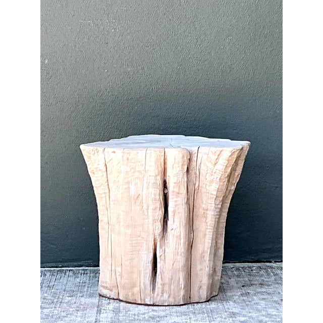 Almond Vintage Natural Wood Stump Accent Table For Sale - Image 8 of 12