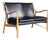 Scandinavian Modern Walnut & Black Leather Loveseat – Sculptural Frame For Sale