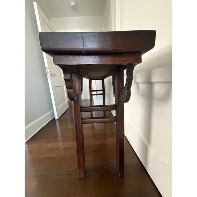 Chinese style hand-carved altar console table, dark wood, hand-carved apron