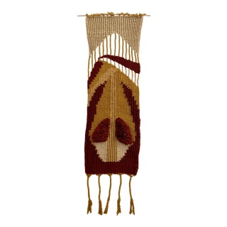 Boho Mid Century Yarn Textile Wall Hanging For Sale