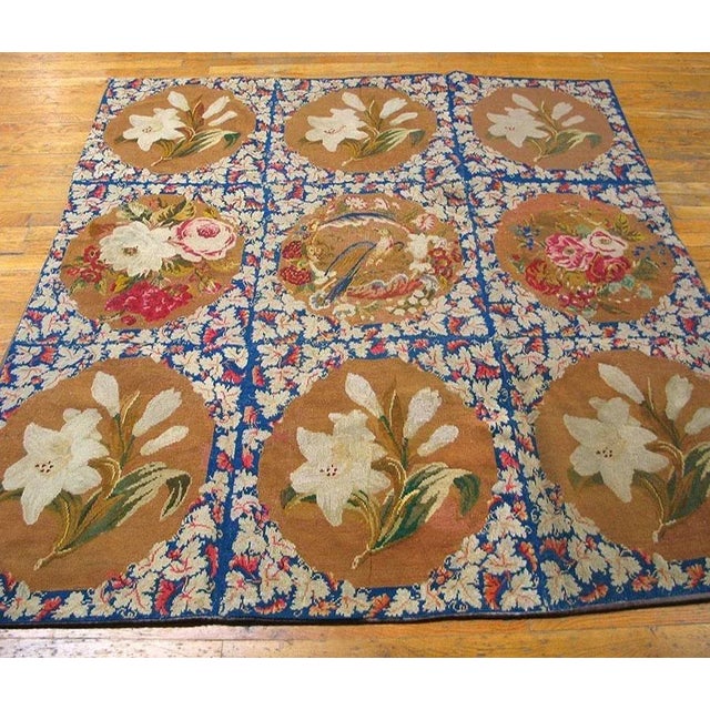 19th Century English Victorian Needlepoint Carpet ( 6' x 6' - 185 x 185 ) Antique Needlepoint English Flat Weave Rug,...