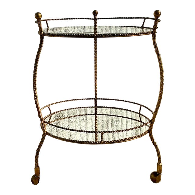 Mid 20th Century Vintage Regency Gilt Twisted Bar Cart For Sale