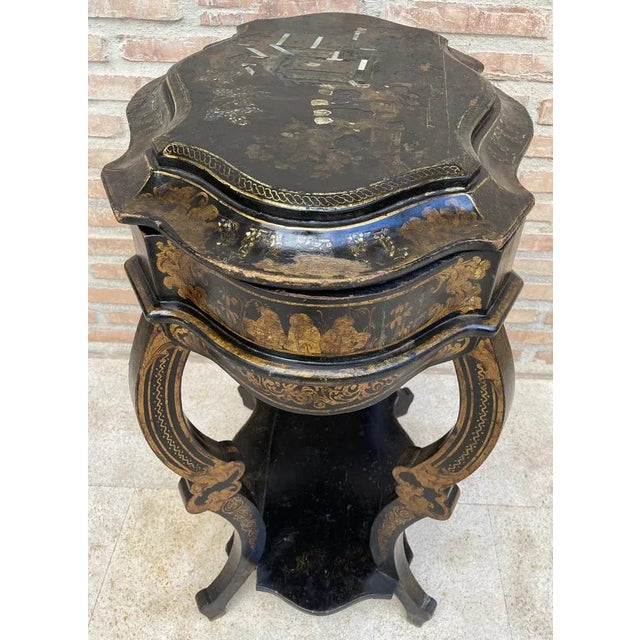 1920s Chinese Wood Sewing Box Table with Drawer, 1920s For Sale - Image 5 of 13