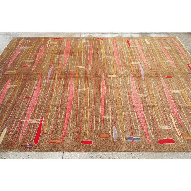 Camel Mid-Century Modern Handmade Turkish Room Size Rug in the Style of Atomic Art For Sale - Image 8 of 10