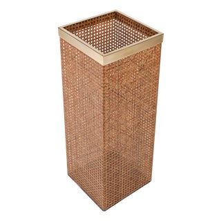 Umbrella Stand in Acrylic Glass, Rattan and Brass in the style of Christian Dior, Italy, 1970s For Sale