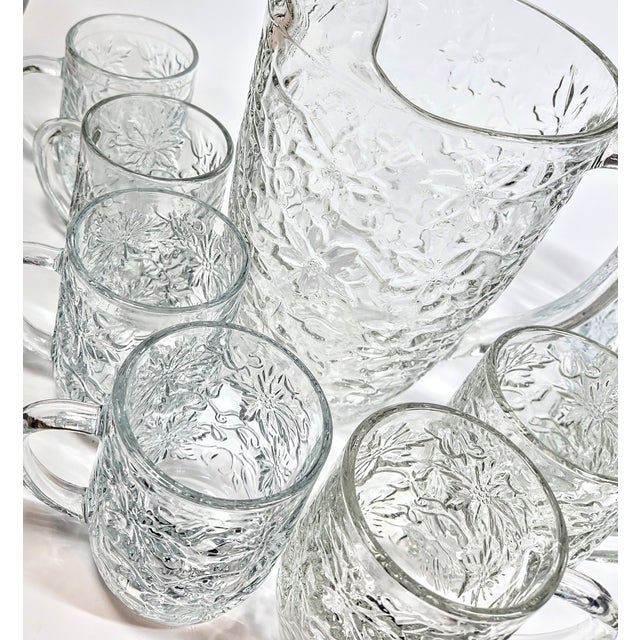 Crystal Christmas Pitcher and Mugs- Set of Nine For Sale - Image 4 of 8