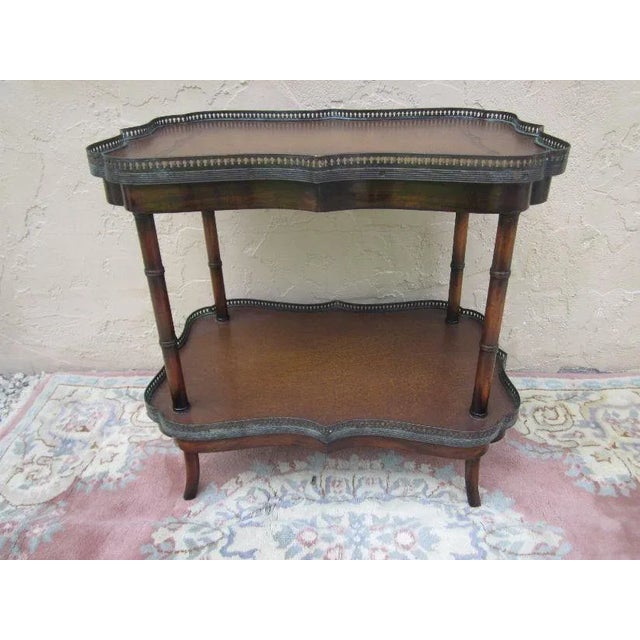 Theodore Alexander Style Inlaid Brass Gallery Wood Occasional Table For Sale - Image 13 of 13