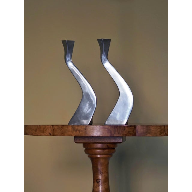 Silver Vintage Modernist Chrome Candleholder, 1980s, Set of 2 For Sale - Image 8 of 9