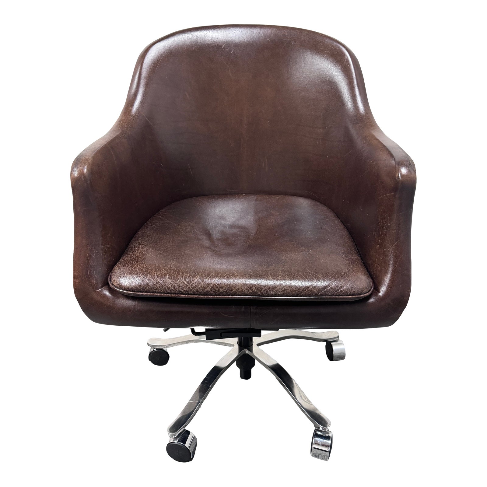 Nicos Zographos Style Dark Brown Leather Office Chair | Chairish