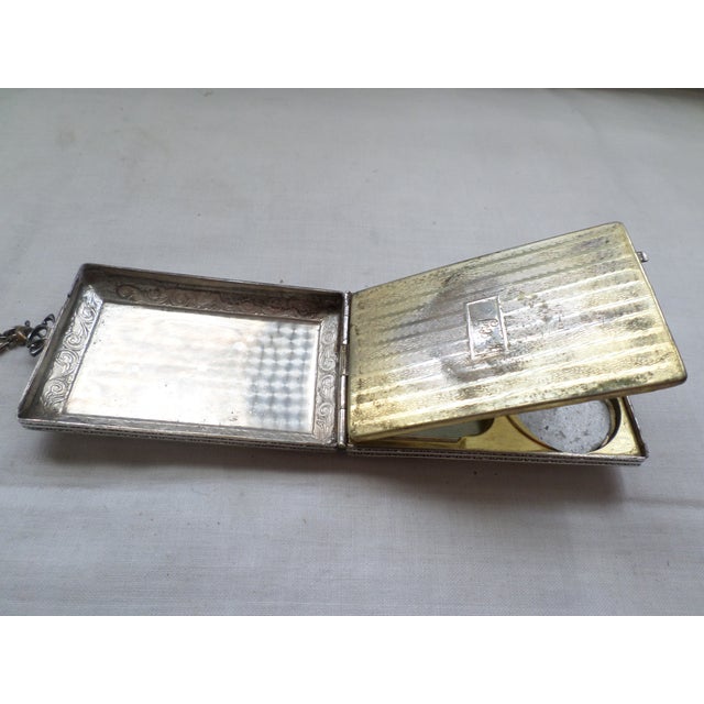1920s Antique R & G Co Belais Guilloche 14k White Gold Front Sterling Compact For Sale - Image 11 of 12