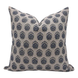 Block Printed Thick Linen Throw Pillow Cover 14x20 Inch- Bheeshma For Sale