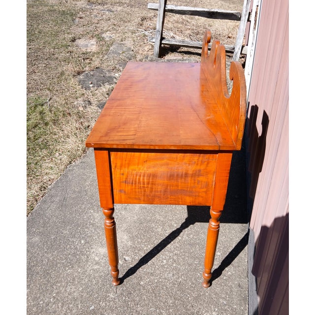 Wood Antique Tiger Maple Dressing Table With 2 Drawers 1934 For Sale - Image 7 of 15