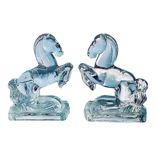 Mid-Century Modern 1940’s Art Deco L. E. Smith, Glass Horse, Equine Bookends- A Pair For Sale