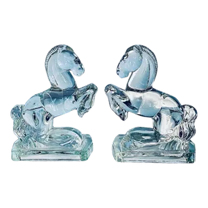 Mid-Century Modern 1940’s Art Deco L. E. Smith, Glass Horse, Equine Bookends- A Pair