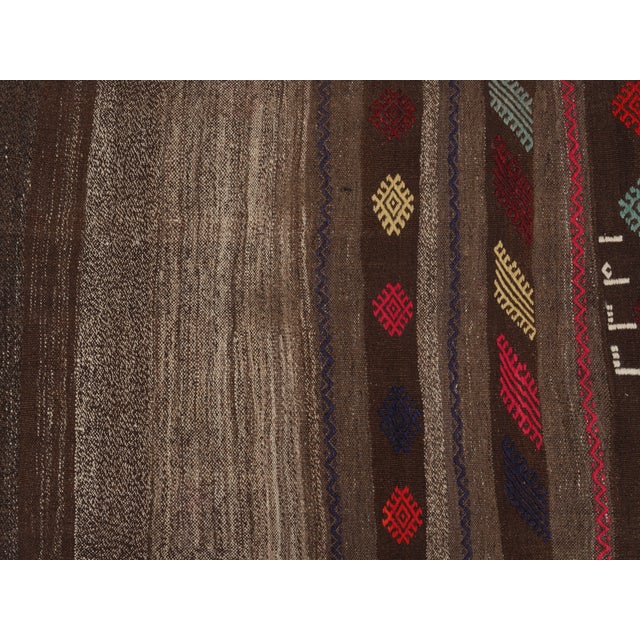 Textile 1970s Vintage Handmade Wool Cotton Brown Runner Rug For Sale - Image 7 of 11