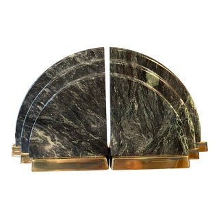 1970s Art Deco Inspired Green Marble Waterfall Bookends- a Pair For Sale
