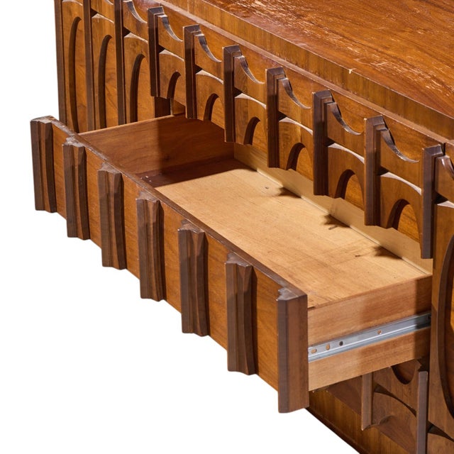 Wood Tobago Brutalist Mid Century Walnut Lowboy Dresser For Sale - Image 7 of 9