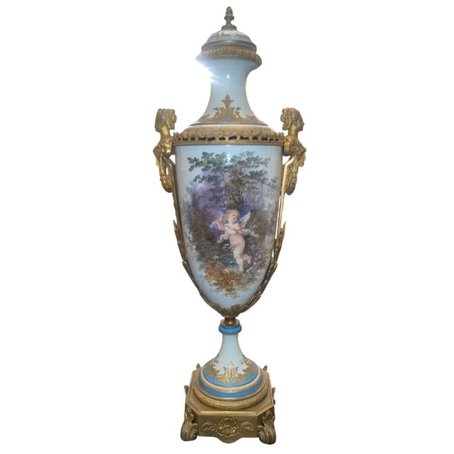 French 19th Century Sèvres Porcelain Urn With Gilt Bronze Mounts For Sale - Image 3 of 7