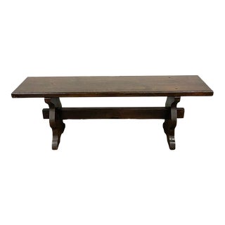 Vintage Colonial Style Rustic Pine Trestle Bench For Sale