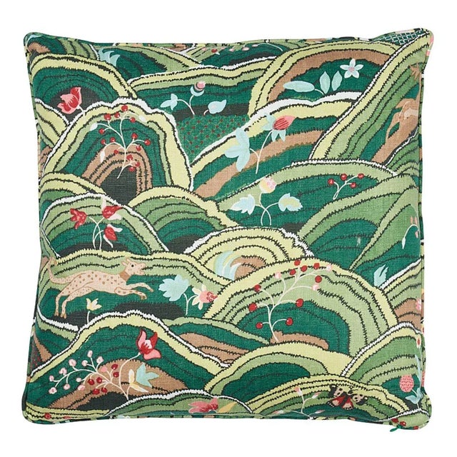 This pillow features Rolling Hills with a self welt finish. Charming animals gambol within a naïve landscape in this...