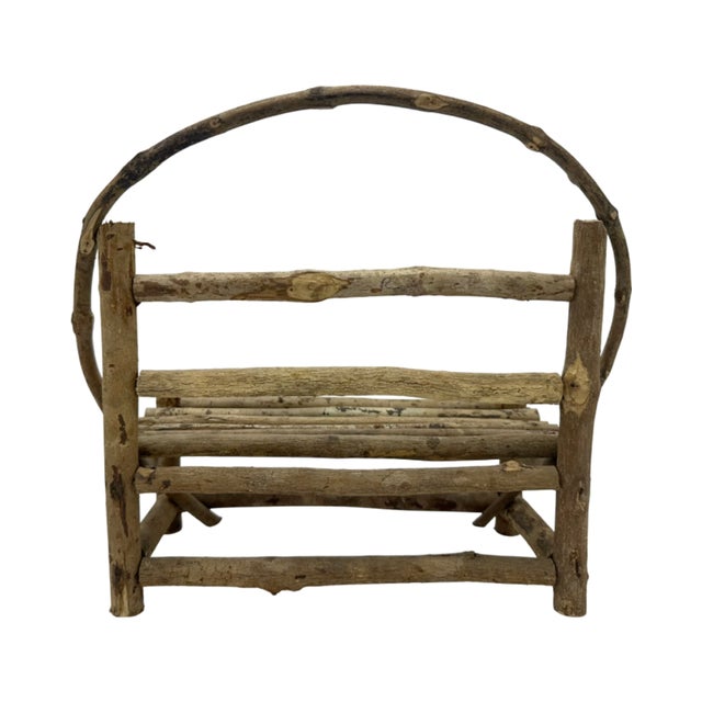 Mid 20th Century Vintage Miniature Rustic Twig Wood Bench Chair Adirondack Log Cabin Folk 10.5"h For Sale - Image 5 of 13