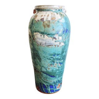 Vintage Stoneware Pottery Vase - Signed by Artist For Sale