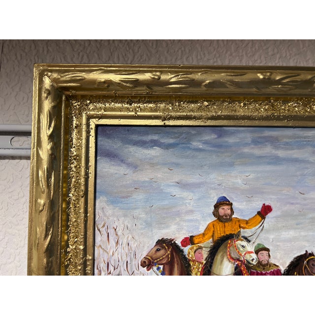 Art Deco 1990 Artist V.Vasilyev Oil Painting on Canvas Genre Scene "Festival Maslenitsa" For Sale - Image 3 of 10
