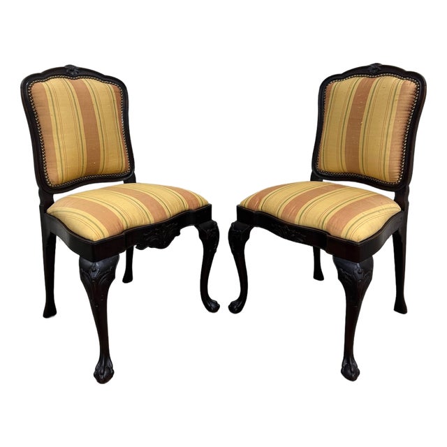 Vintage French Louis XV Revival Carved Floral Side Chairs - Pair For Sale