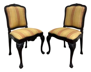 Vintage French Louis XV Revival Carved Floral Side Chairs - Pair