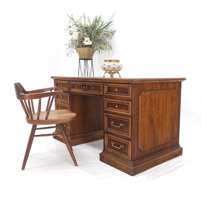 Double Pedestal Brass Hardware Walnut Desk File Drawer Mint For Sale - Image 12 of 12