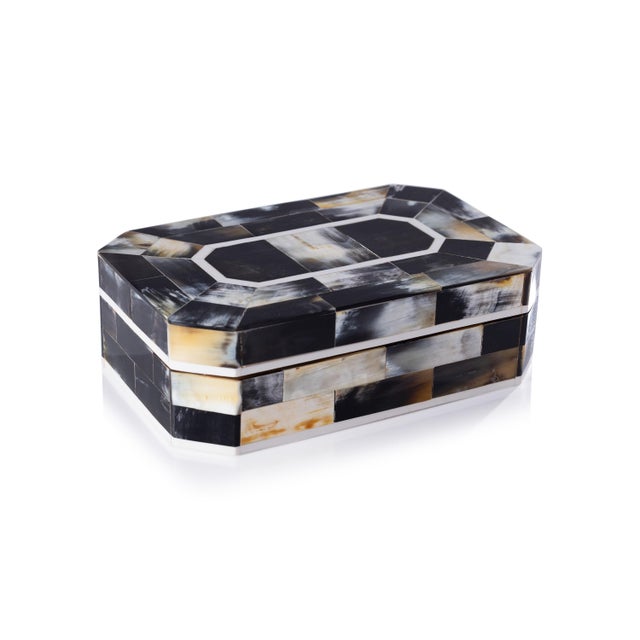 2020s Baldur Black Horn Inlaid Decorative Box with Ivory Trim, 9" x 6" x 3" For Sale - Image 5 of 5