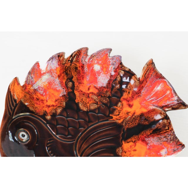 Mid 20th Century Vallauris French Pottery Fish Platter in Orange and Brown Glaze For Sale - Image 11 of 16