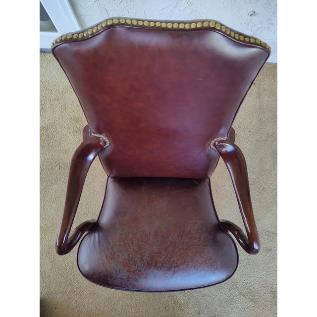Late 20th Century Burgundy Naugahyde Queen Anne Open Armchair - Late 20th Century For Sale - Image 5 of 11
