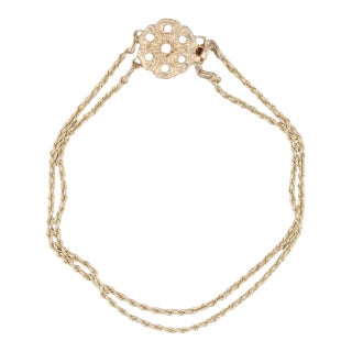Cultured Pearl Flower Clasp Slide Charm Bracelet 14k Gold 7.25" Old Victoria For Sale