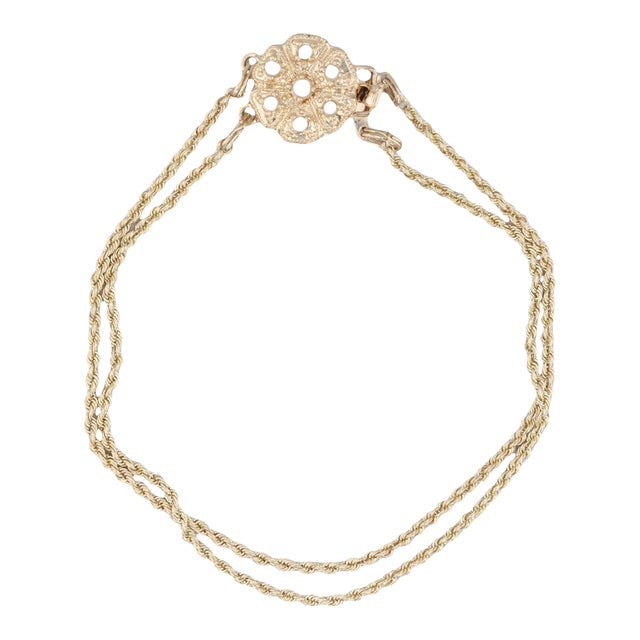 Cultured Pearl Flower Clasp Slide Charm Bracelet 14k Gold 7.25" Old Victoria For Sale