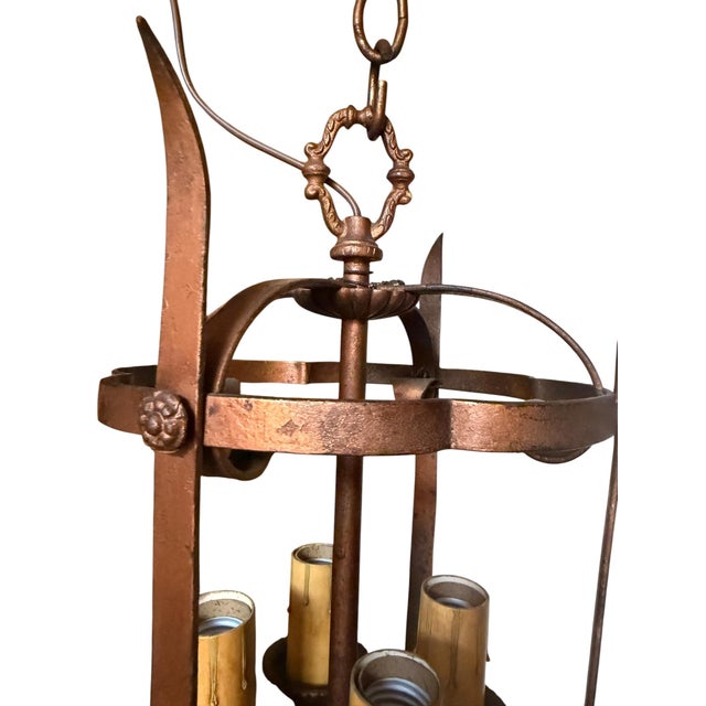 Metal Early 20th Century Copper and Bronze Gilt Spanish Revival Lantern Chandelier For Sale - Image 7 of 12