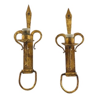 French Gilt Iron Sconces, 20th Century, Set of 2 For Sale